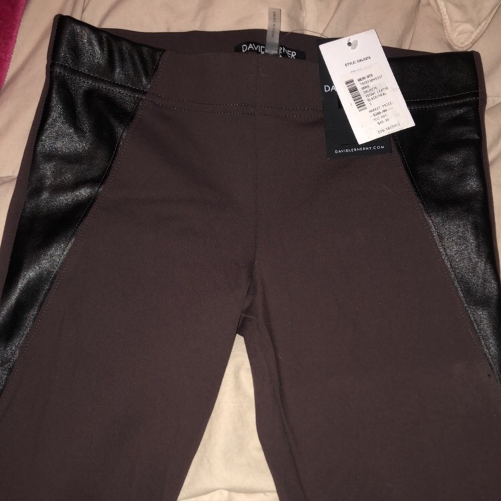 Brown leggings with black leather sides